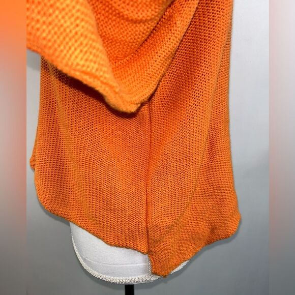 Cubix Orange Knit Sweater with Jagged hemline Button details Sz M Linen Cotton - Picture 4 of 7